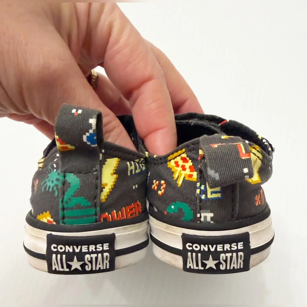 Converse Video Game Print Velcro Sneakers Shoes - 5